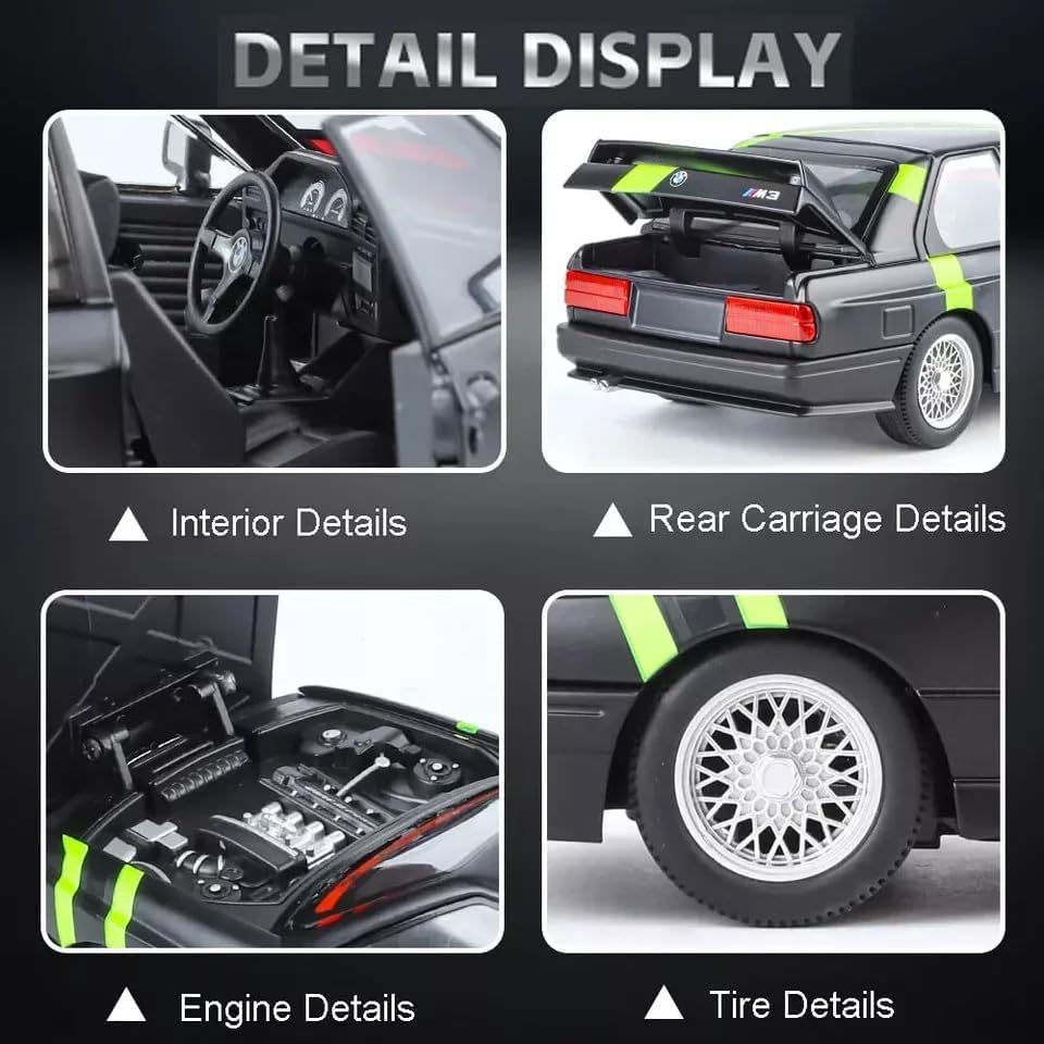 Image of Model Car Exclusive Alloy Metal Pull Back Die-cast Car Metal Pullback Toy car with Openable Doors & Light Music Best Gifts Toys Kids (1:24 Scale B-M-W M3 E30 - Black)