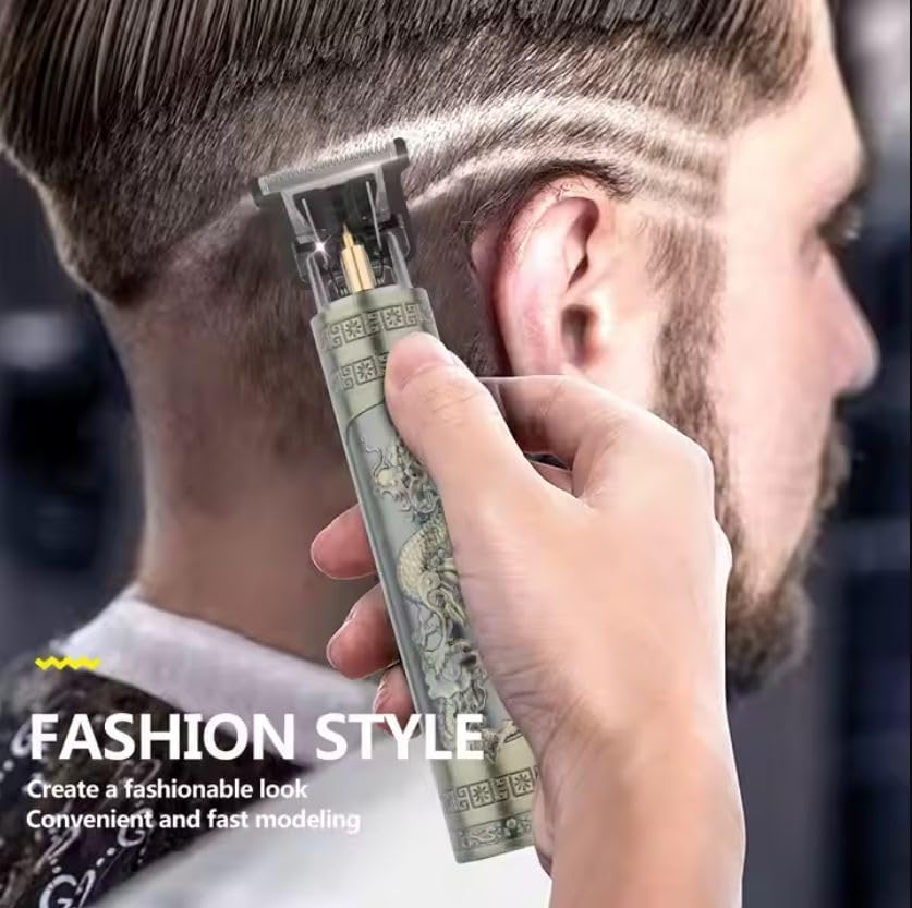 Man using the Vintage T9 Trimmer to trim hair around his ear, demonstrating its use for styling.