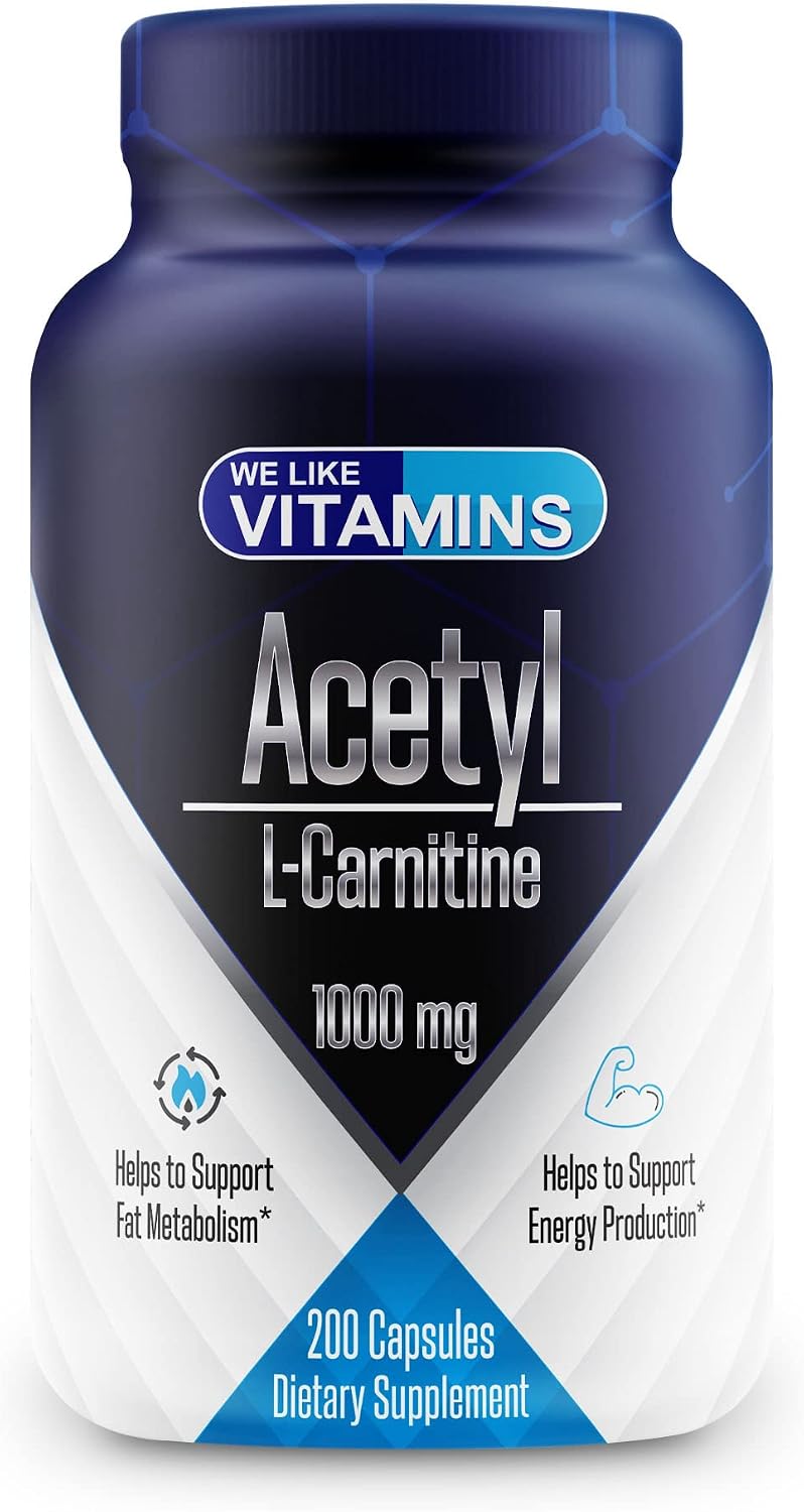Acetyl L-Carnitine 1000mg Capsules - 200 Easy to Swallow Veggie Capsules - Acetyl l Carnitine Supplement Helps Support Focus, Brain Function, and Energy