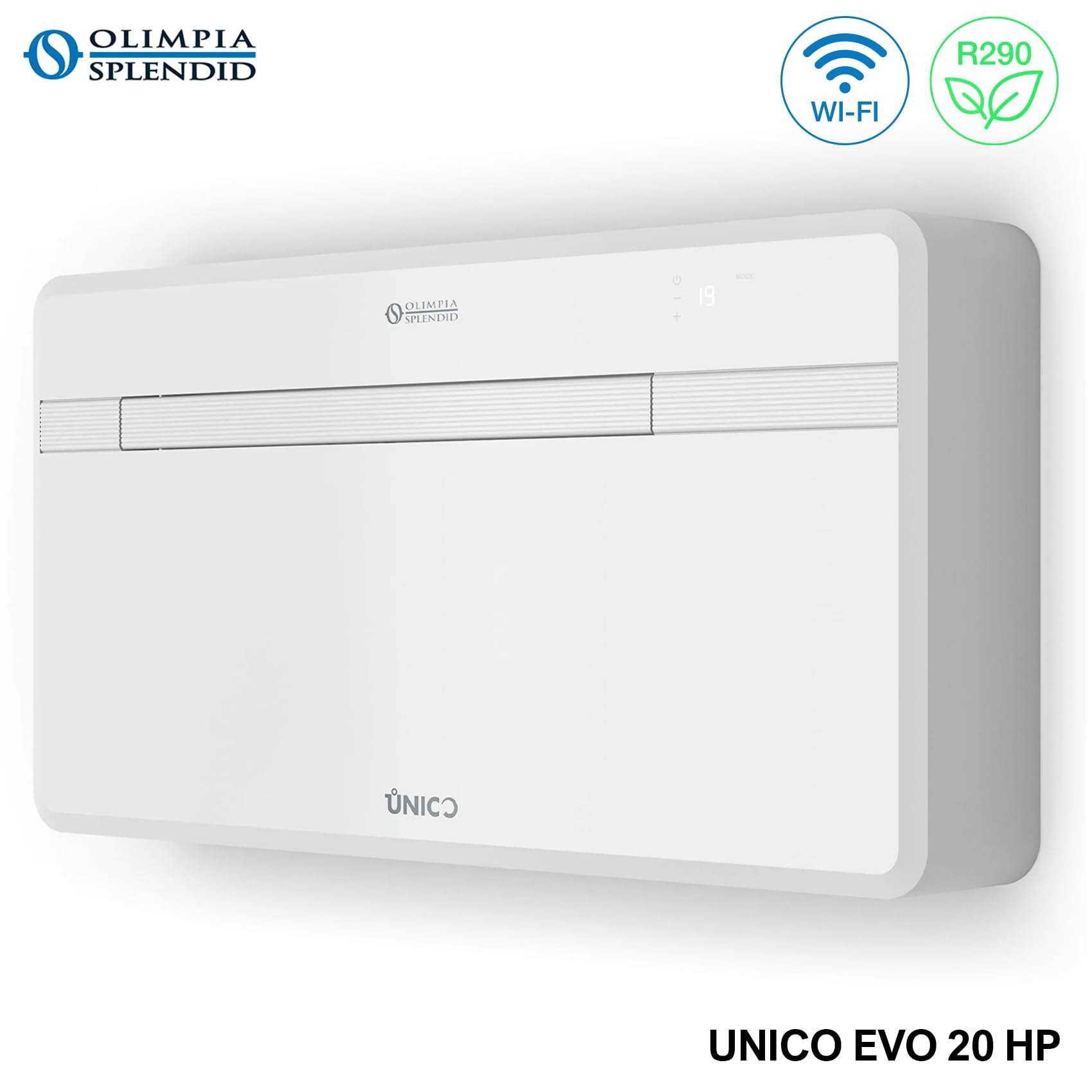 Olimpia Splendid Unico Evo 20 HP Pvan, Climatiseur sans Unité Extérieure, Clim avec Pompe à Chaleur, WiFi Intégré, Fonction Chauffage et Refroidissement, Faible Impact Environnemental