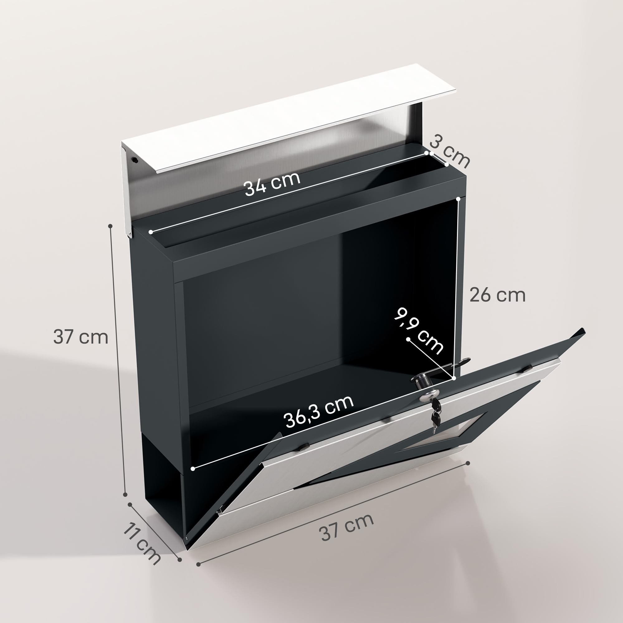 Image secondaire de Boîte aux Lettres Murale HOMCOM en Acier Galvanisé avec Serrure et Fenêtre