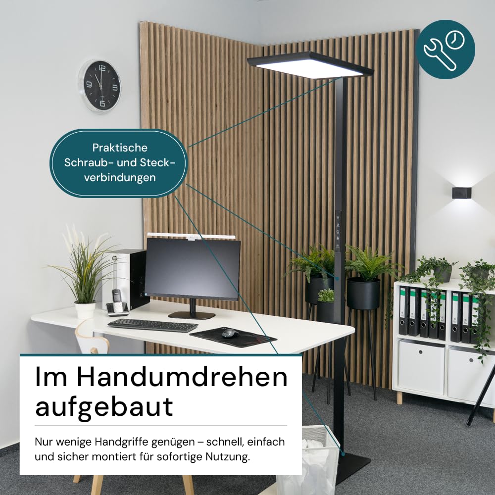 LUXULA Büro Stehlampe LED dimmbar Vollspektrum 4000K Neutralweiß 2x 50W 7000lm schwarz