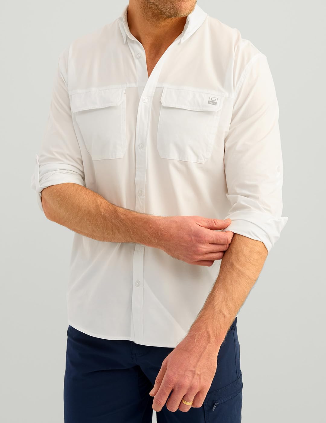 HUK Mens Next Level Solid Long Sleeve Fishing Button Down Shirt for Men - Image 2