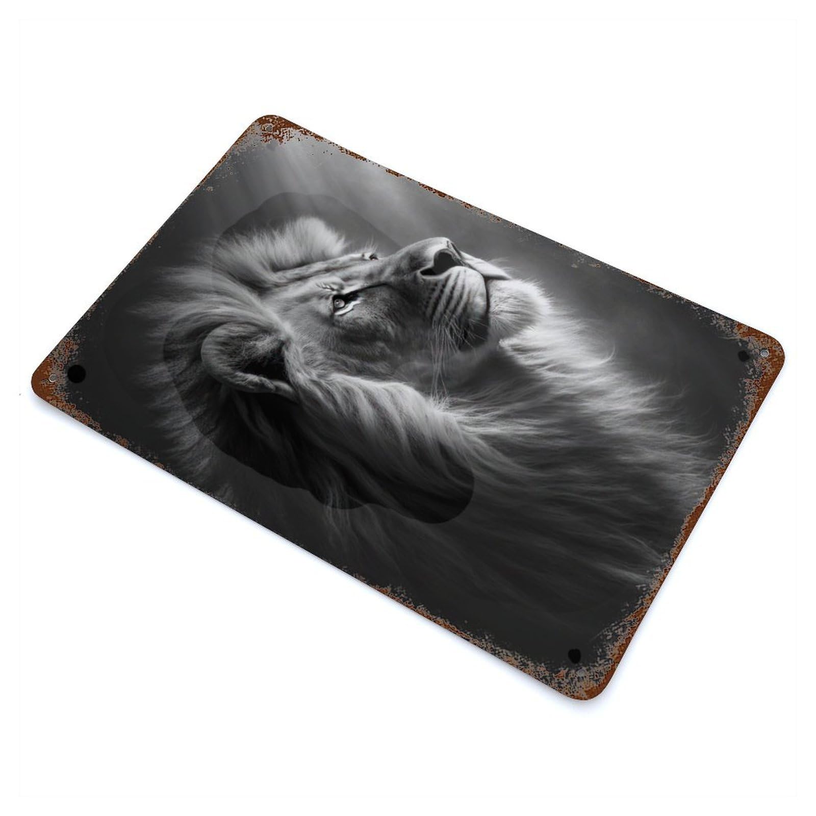 Rust Effect Lion Light Rusty Metal Tin Sign 11.8"x7.9", Old School Wall Decor for Pub, Kitchen And Man Cave Decor