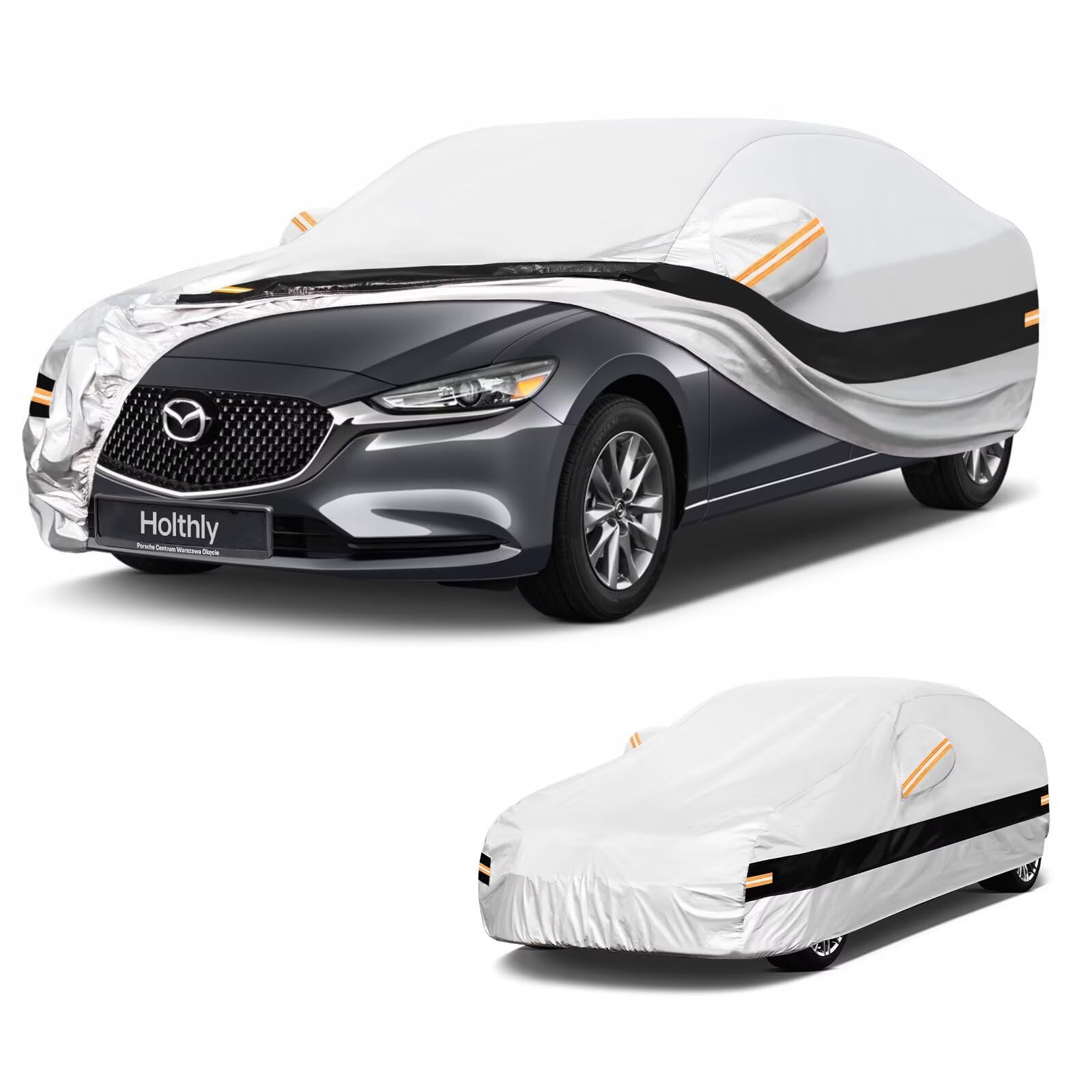 10 Layers Sedan Car Cover Custom Fit for Mazda 6 (2002-2026), Waterproof All Weather for Automobiles, Outdoor Full Cover Sun Dust Rain Protection with Cotton. Silver