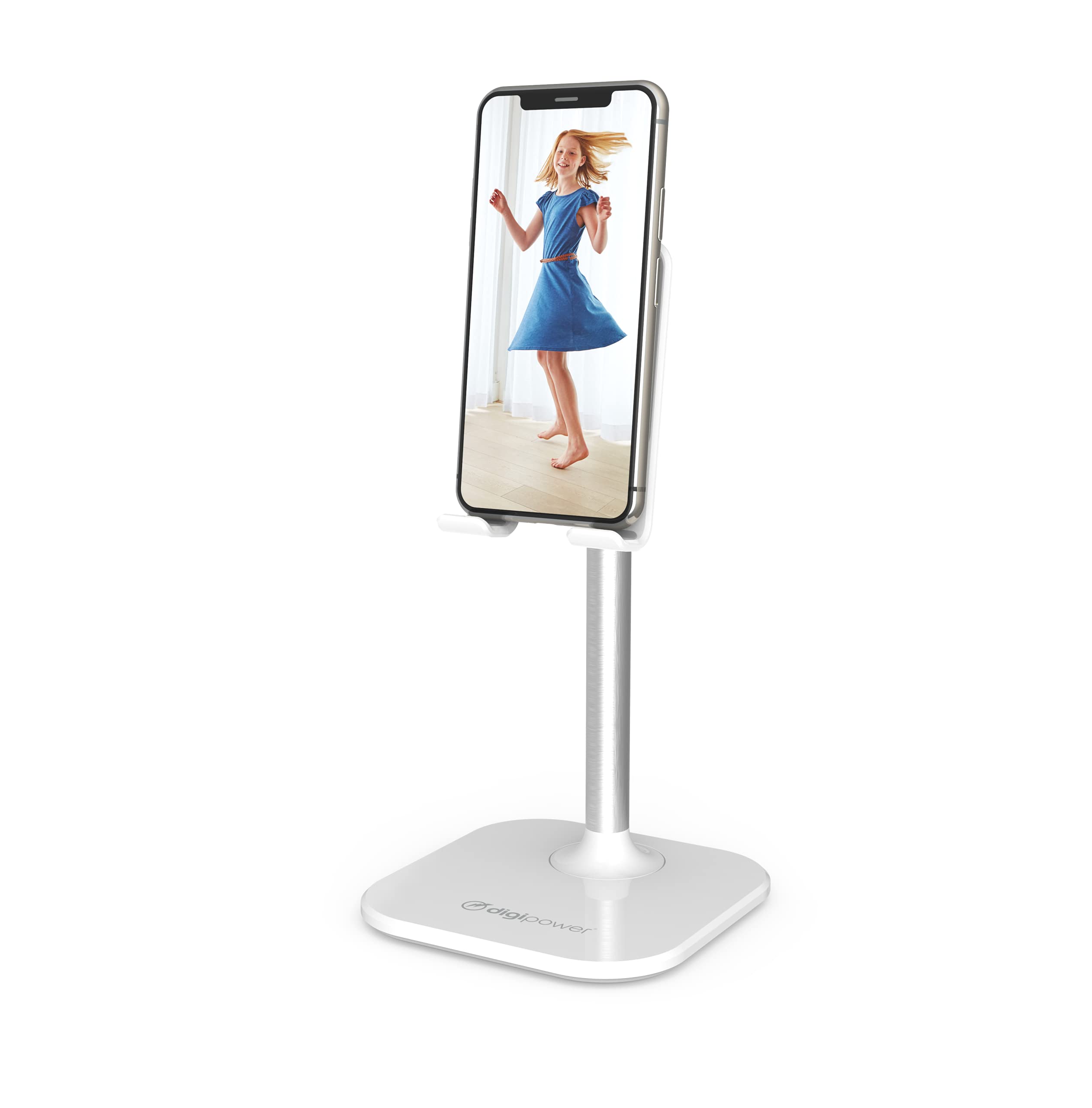 DigiPower Height-adjustable mobile phone stand, tablet stand, tablet and smartphone holder for models with up to 25 cm diagonal, white - Image 4