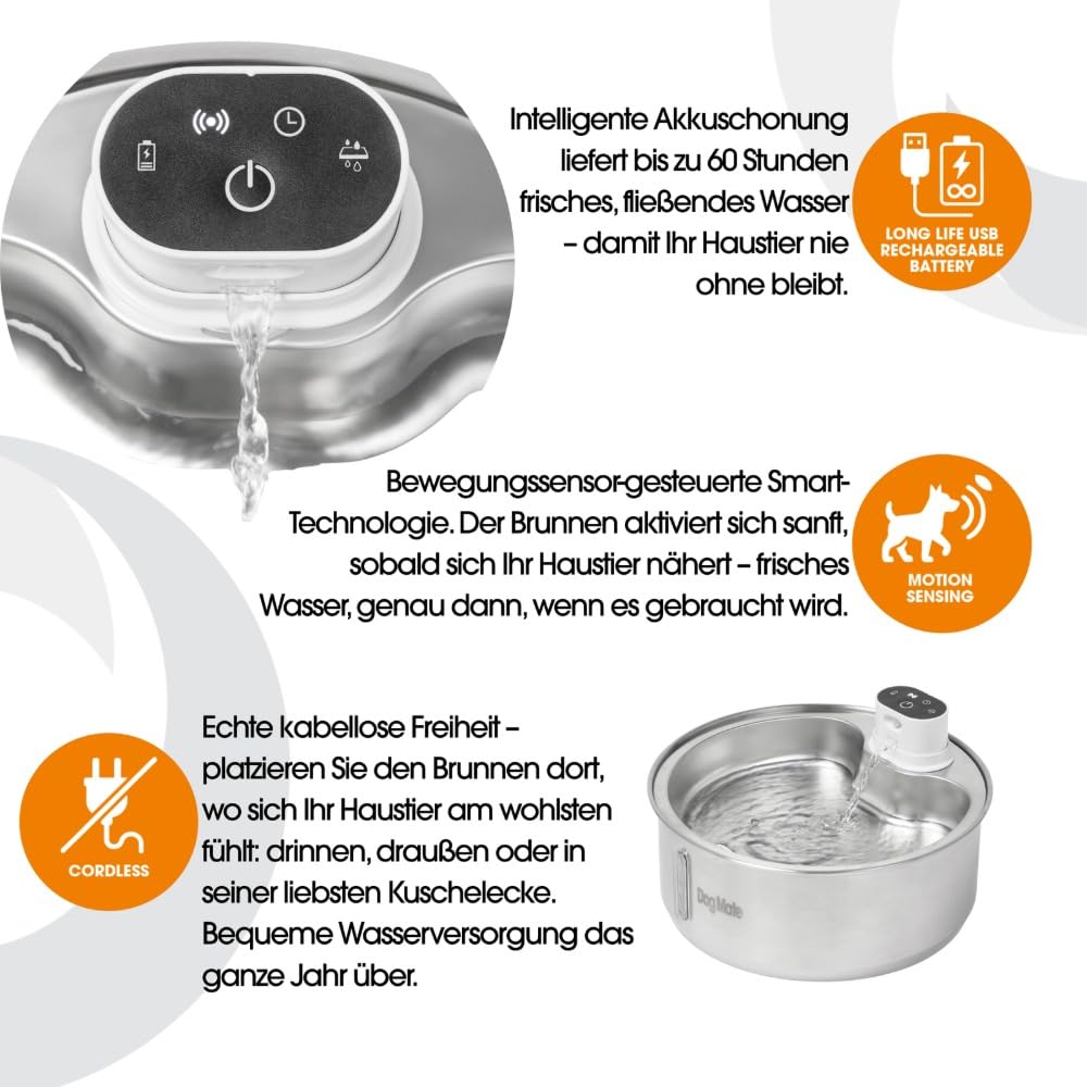 Dog Mate 8 Liter Edelstahl Hunde Trinkbrunnen – Automatischer Wasserspender für große Hunde, Gefilterter Haustierbrunnen, Hygienisch, USB-betrieben