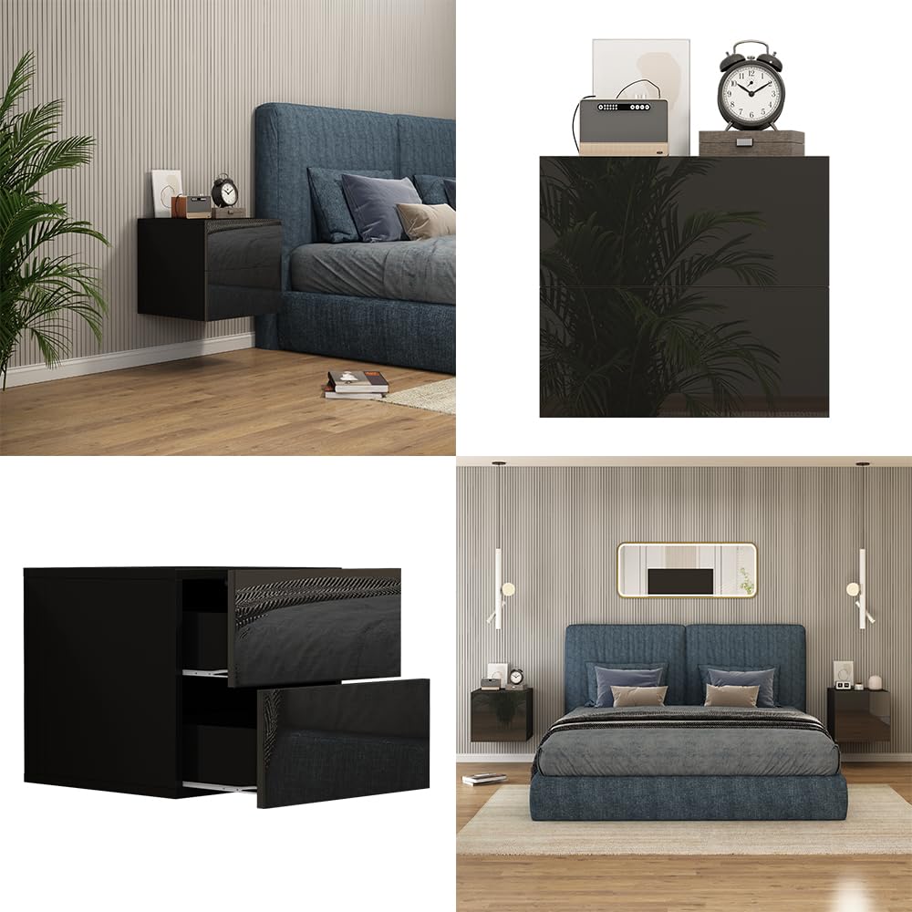 Vicco Comodino camera da letto Sofie, Nero lucido, 49.6 x 51.2 cm