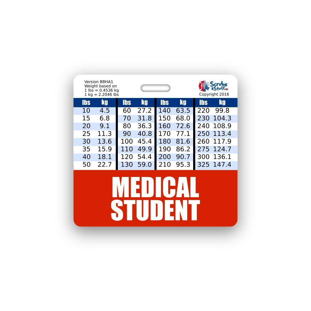 Medical Student Badge Buddy Horizontal w/Height & Weight Conversion Charts (Standard, Red)
