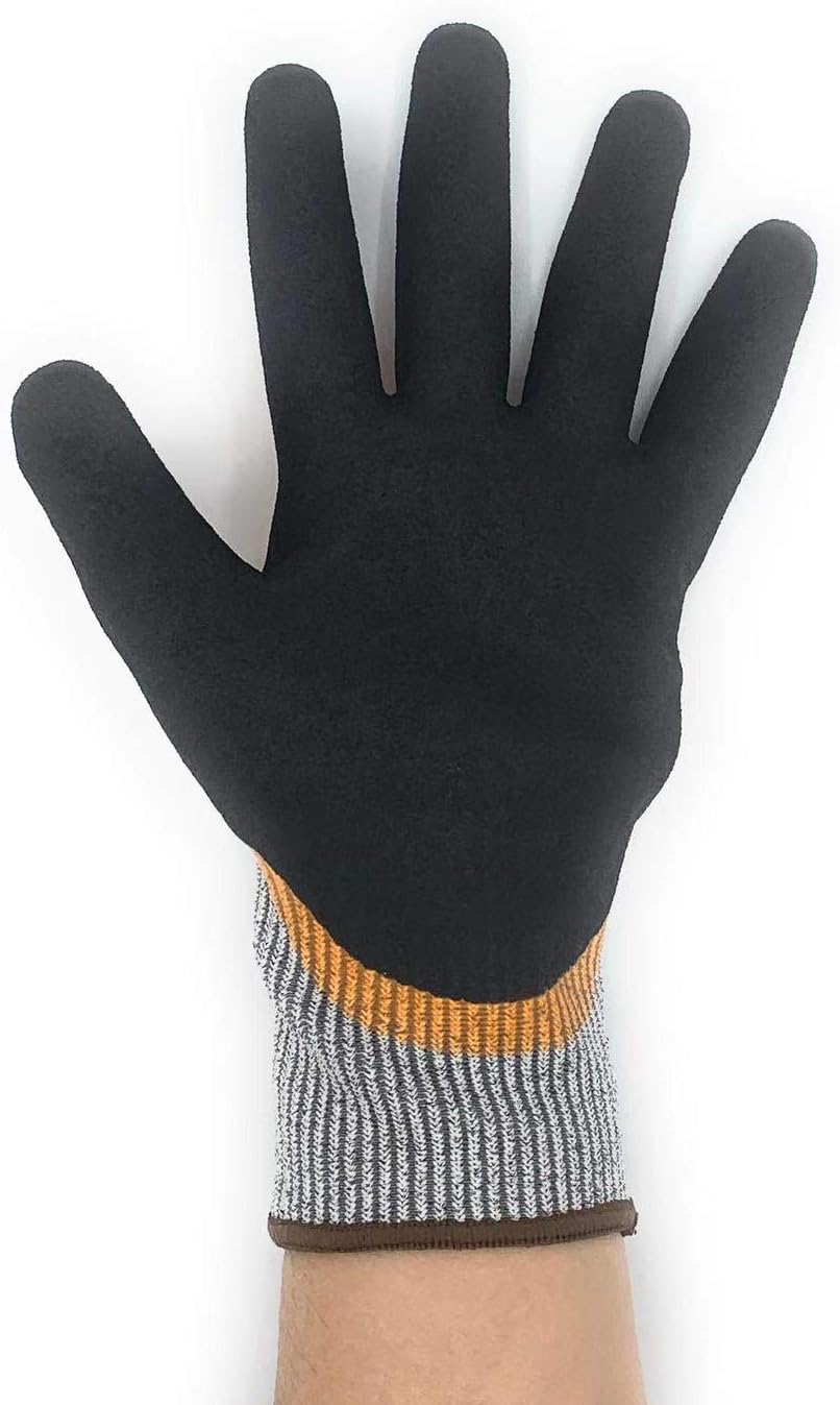 6 PAIRS ORANGE CUT RESISTANT SANDY NITRILE COATED WORK GLOVES