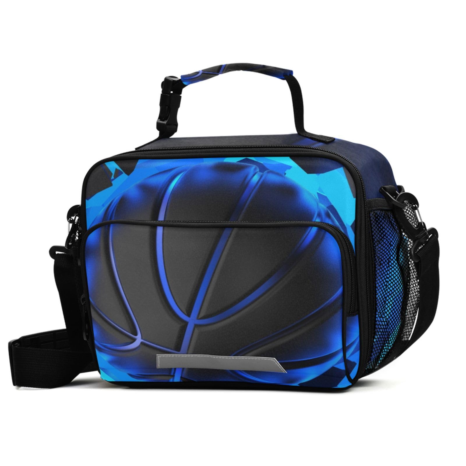 3d Basketball Blue Lighting Lunch Box for Boys Girls Insulated Lunch Bag Kids Cooler Tote Shoulder Strap Reusable School Picnic Travel Office