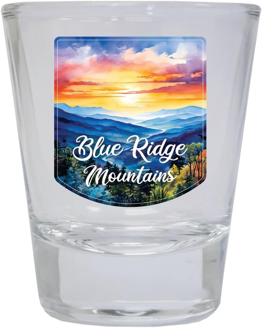 Pack de 4 Vasos Shot de Vidrio Transparente 2 oz con Diseño Blue Ridge Mountains