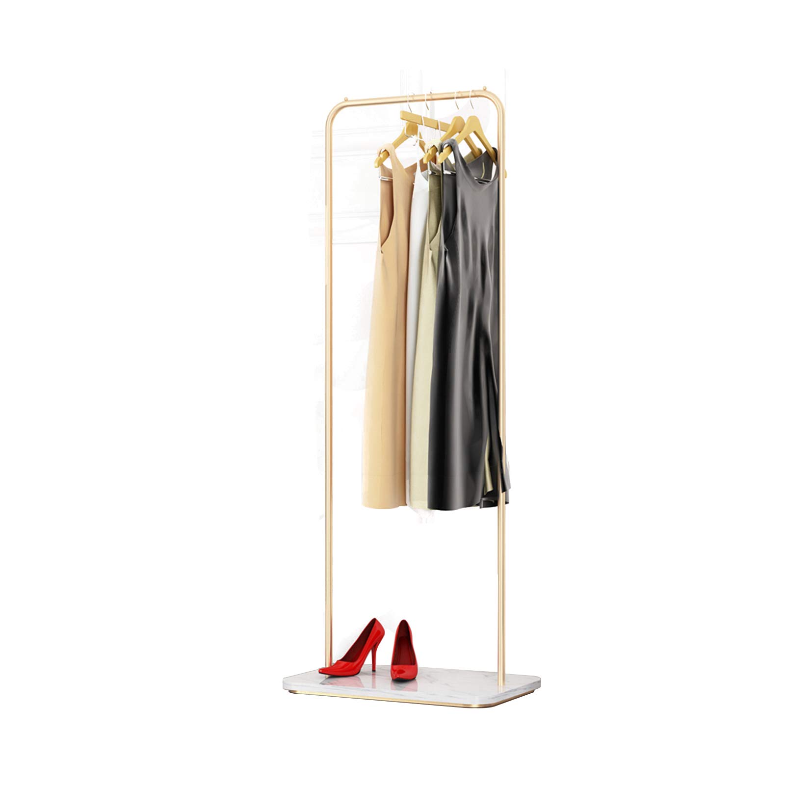 Heavy Duty Clothes Rack Garment Rail Heavy Duty Coat Rail Single-Rod Drying Rack with Rectangular Marble Base Floor-Standing