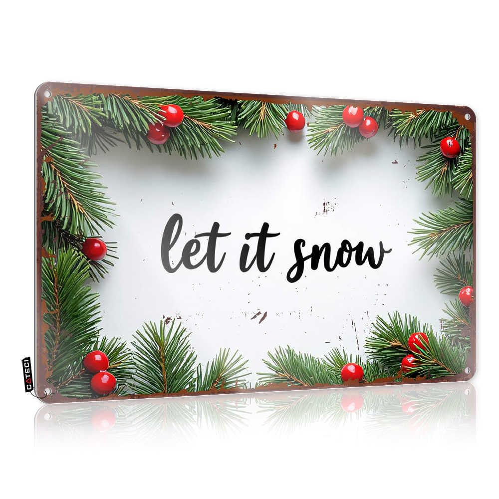 Fzfn Colour Bar Stuff Farm Farmhouse Signs - Christmas Decor: Let It Snow With Pine Branches And Berries Accessory Rustic Wall Hanging(30X40cm)