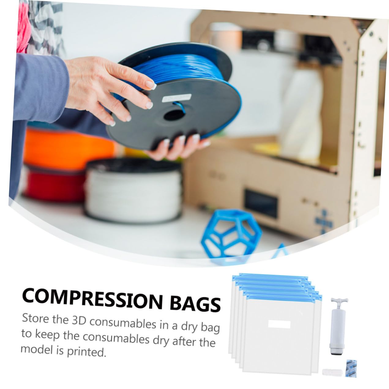 KOMBIUDA 2sätze Vakuum Kompressionsbeutel Drucker Wiederverwendbar Mit Manueller Pumpe Beutel Pumpe Clips Für Aufbewahrung Von Druckmaterialien Und Verbrauchsmaterialien