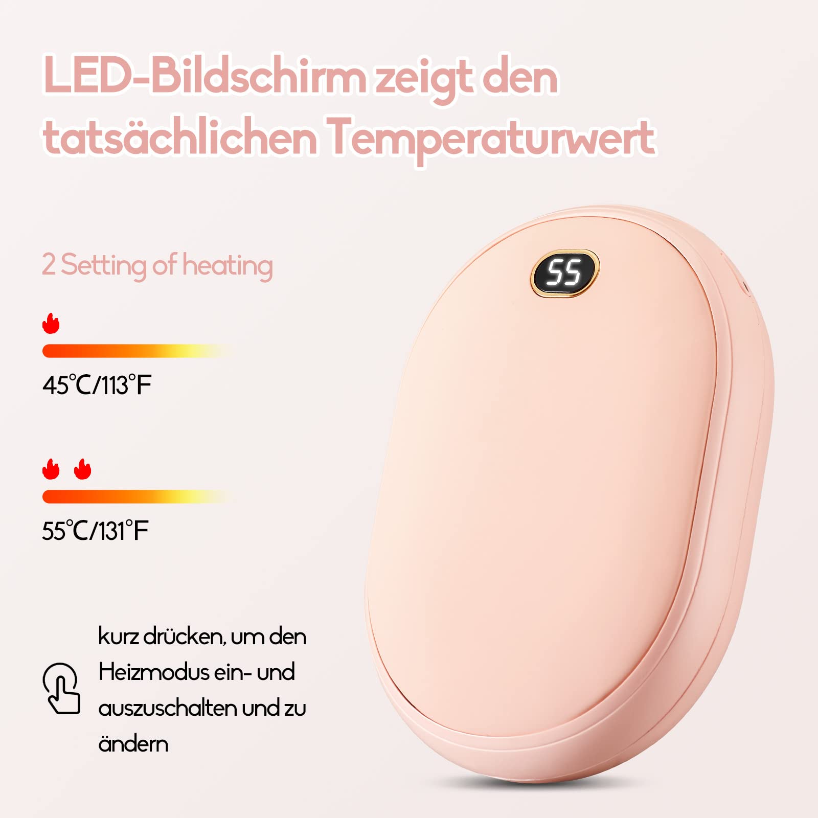Rechargeable Hand Warmer Power Bank Pink - Dettaglio