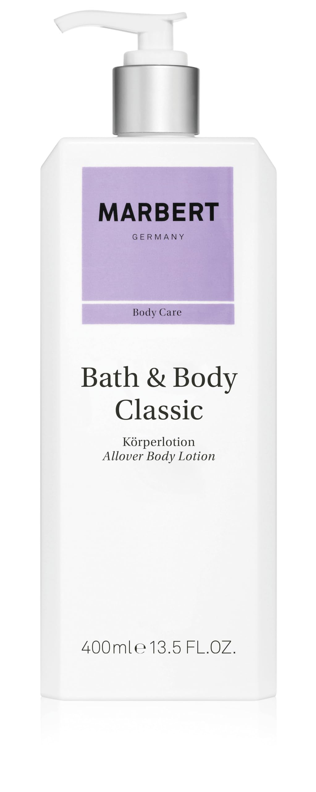 MARBERT Bath & Body Classic Körperlotion 400ml | Sanftig blumiger Duft | Feuchtigkeitsspendend | Verleiht der Haut mehr Spannkraft | 1 x 400ml