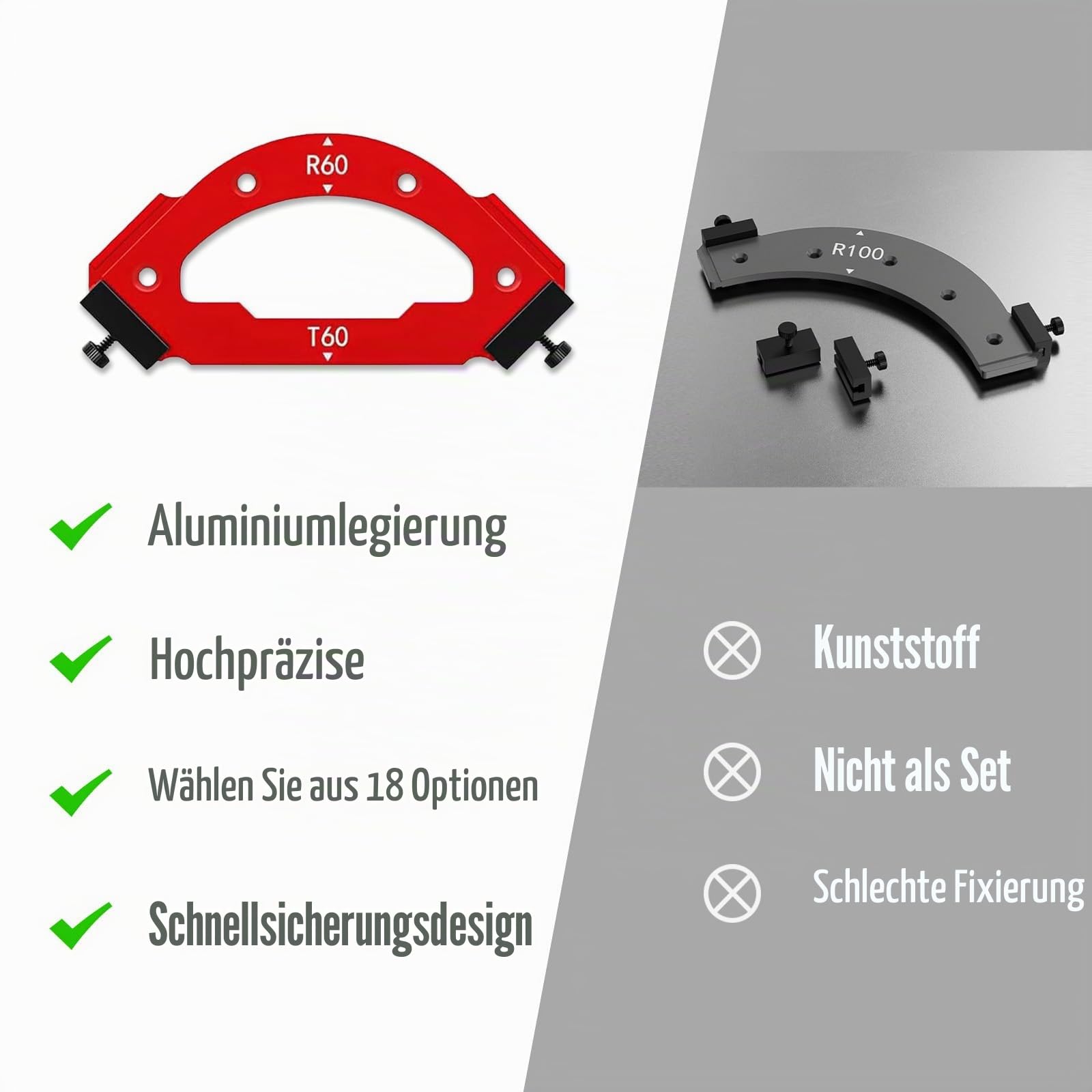 2026 NEW Frässchablone Oberfräse 7er Set | Radius Frässchablone Oberfräse Aluminium R10–R60 T10–T60 | 3-in-1 Innen Außen Gerade Schablone Oberfräse | Oberfräse Zubehör Holzarbeiten