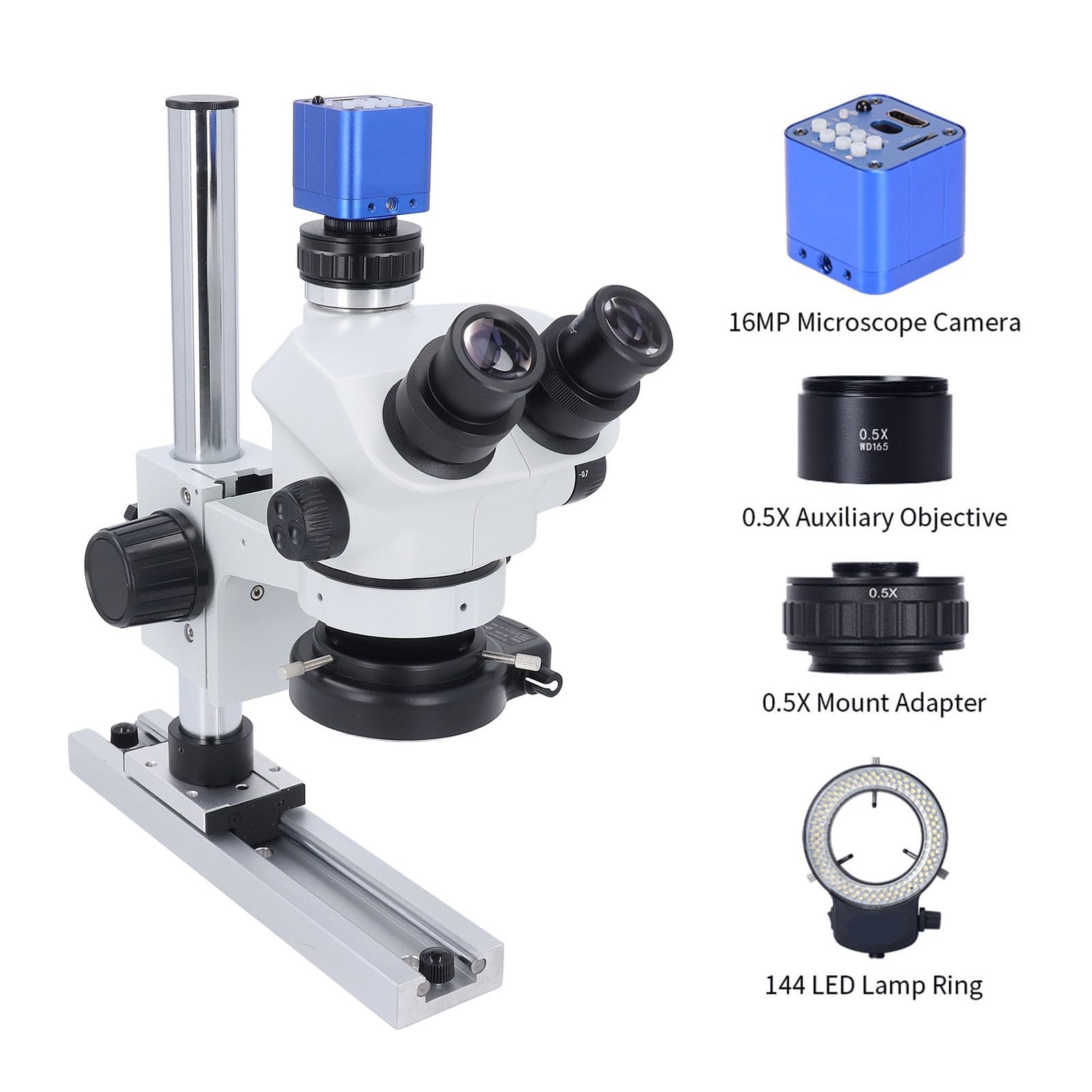 Trinokulares Stereomikroskop, Trinokulares Zoommikroskop mit 24-Megapixel-Kamera, 1080P-Video, 7- Bis 50-fache Vergrößerung, für die Elektronikreparatur, Schmuckuhrmacherei (EU-Stecker)