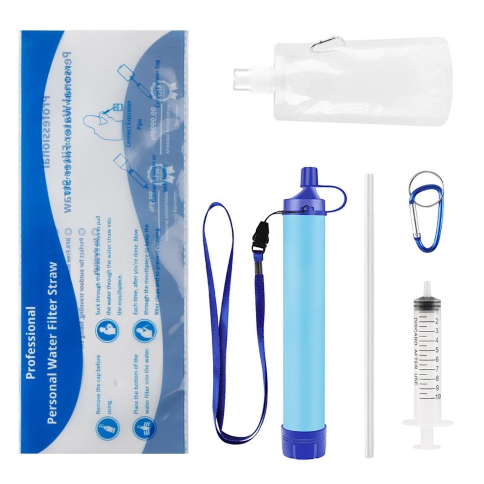 Purificatore d'acqua portatile, filtra efficacemente impurità e acque reflue fino a 0,001 mm, filtro dell'acqua multifunzionale per sopravvivenza in natura e trekking (1500 L)