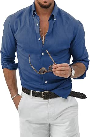 JMIERR Men's Cotton Linen Button Down Shirt Casual Stylish Long Sleeve Business Dress Shirts