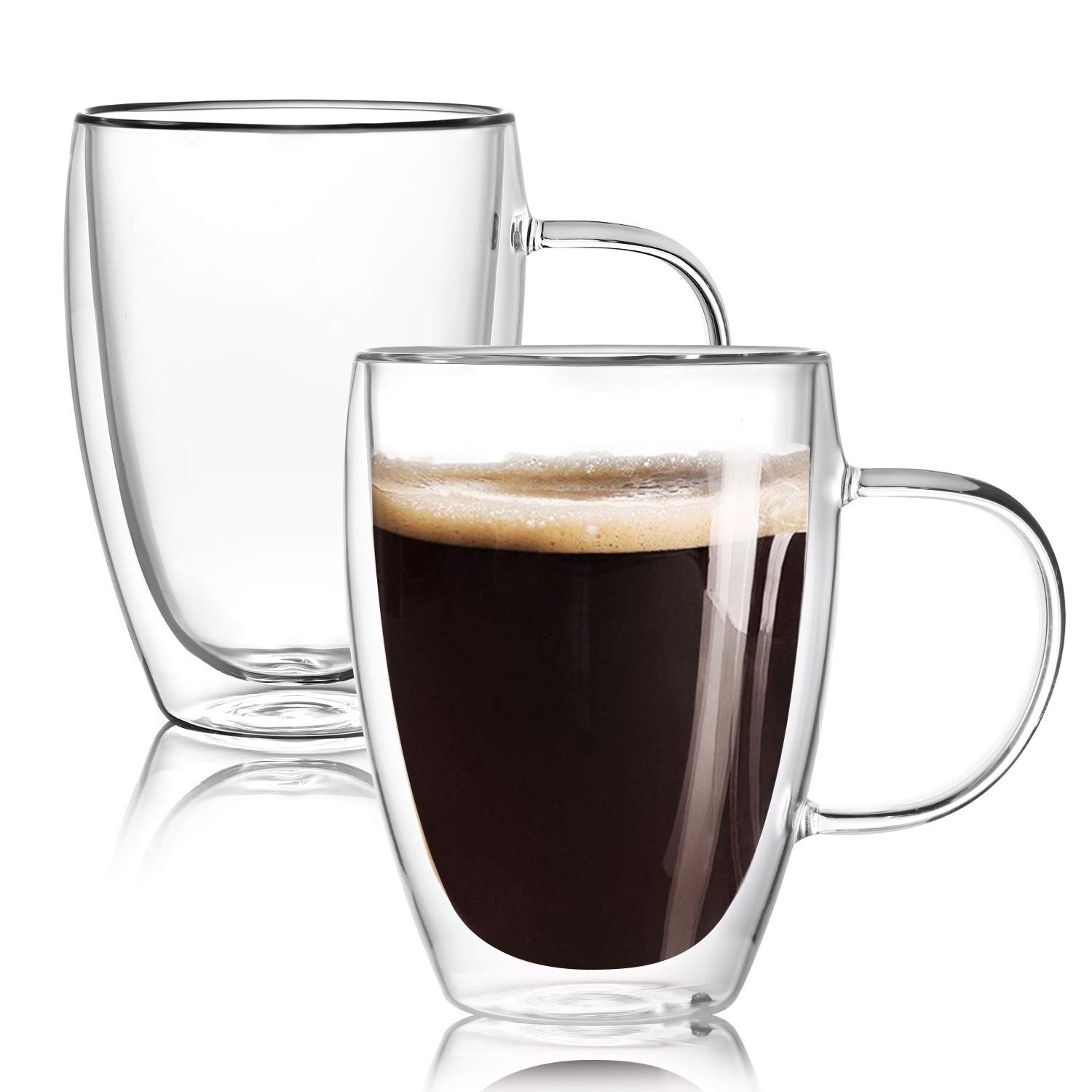12 Oz Double Walled Glass Coffee Mugs with Handle Set of 2,Insulated Layer Coffee Cups,Clear Borosilicate Glass Mugs,Christmas Gift for Cappuccino,Tea,Latte,Espresso,Hot Beverage,Wine,Microwave Safe