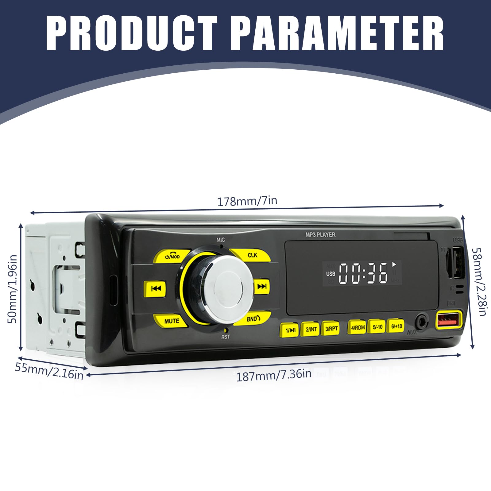 Autoradio Bluetooth 1 Din, Auto Radio Bluetooth mit Freisprecheinrichtung, FM Autoradio mit 2X USB, AUX, SD Karte, MP3-Player, iOS/Android Unterstützung