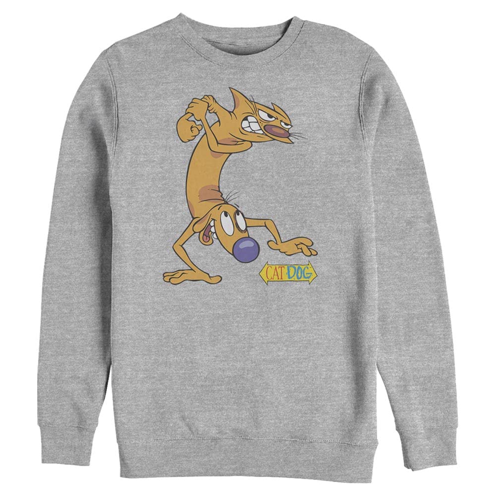 Nickelodeon Catdog Mens Pullover Crew Fleece, Athletic Heather, 3XL Big