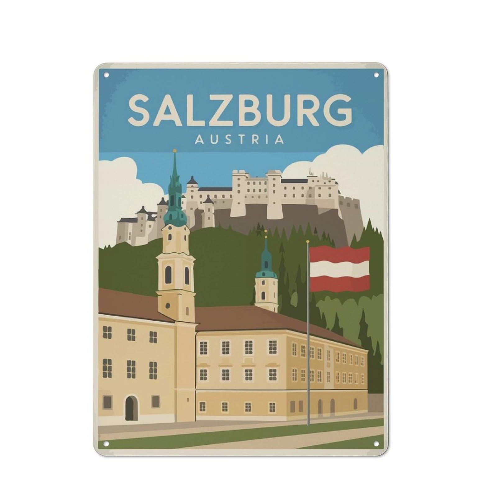 Junmoney Salzburg Austria Travel Decorative Tin Sign With Design 40X30cm, Nostalgic Old Style Wall Plaque For Living Room, Hallway, Kitchen Or Cafe