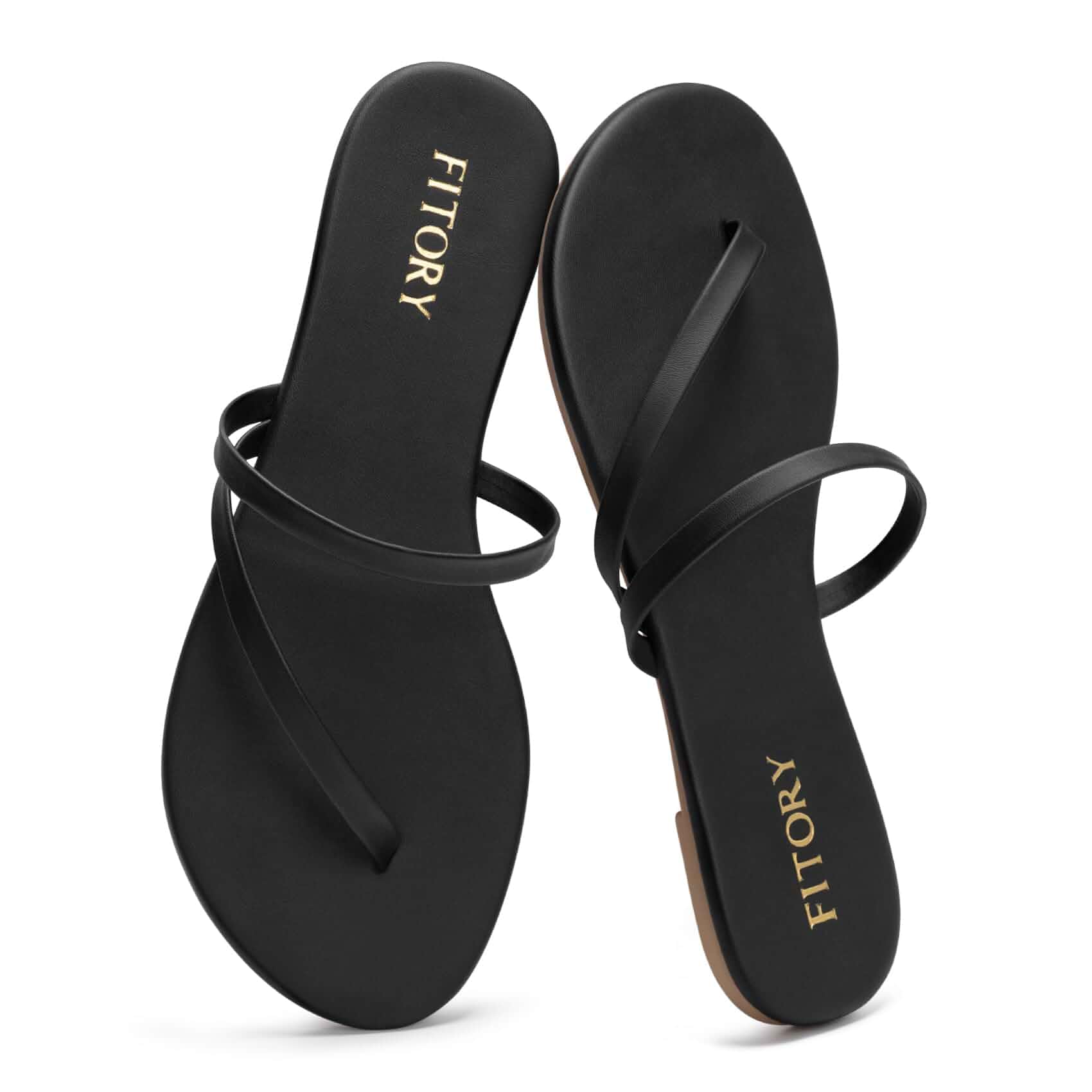 FITORY Womens Flip Flops, Strappy Flat Sandals Comfortable for Summer 2026 Cute, Leather, Ladies, Beach Slides, Thong, Slip on, Casual Walking, Open Toe, Fancy, Fashion, Lightweight, Classic