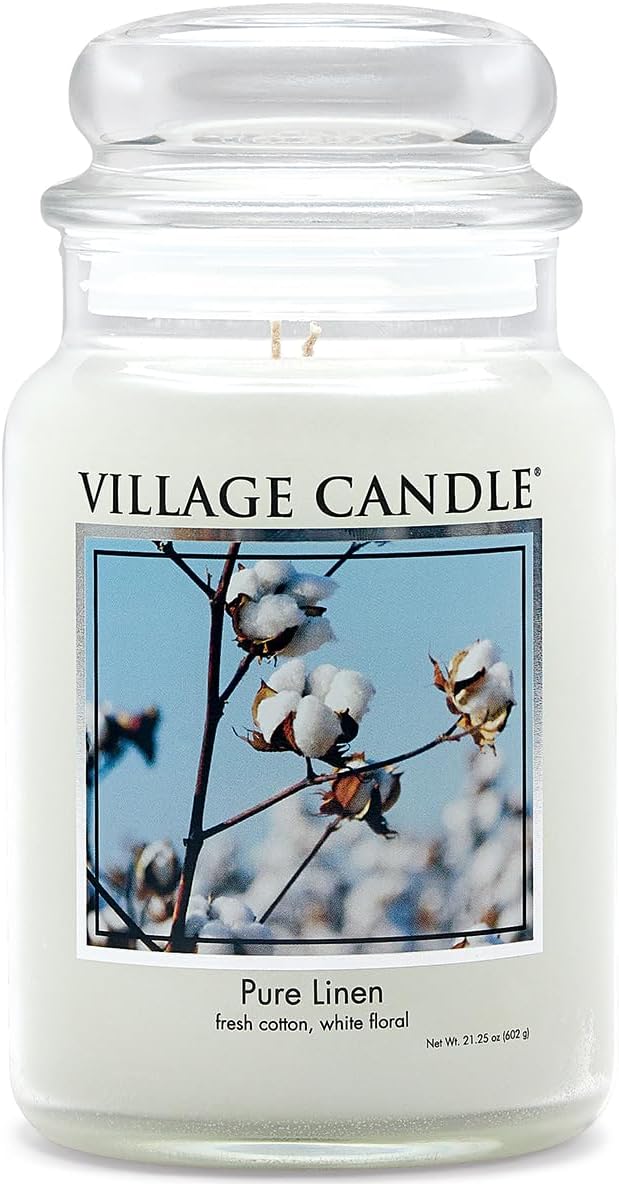 Pure Linen Large Glass Apothecary Jar, Scented Candle, 21.25 oz., White