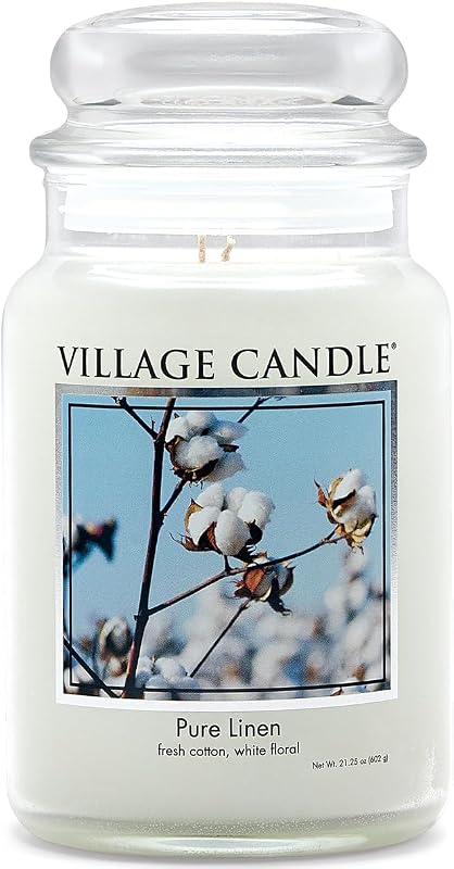 Village Candle Pure Linen Large Glass Apothecary Jar Scented Candle, 21.25 oz, White