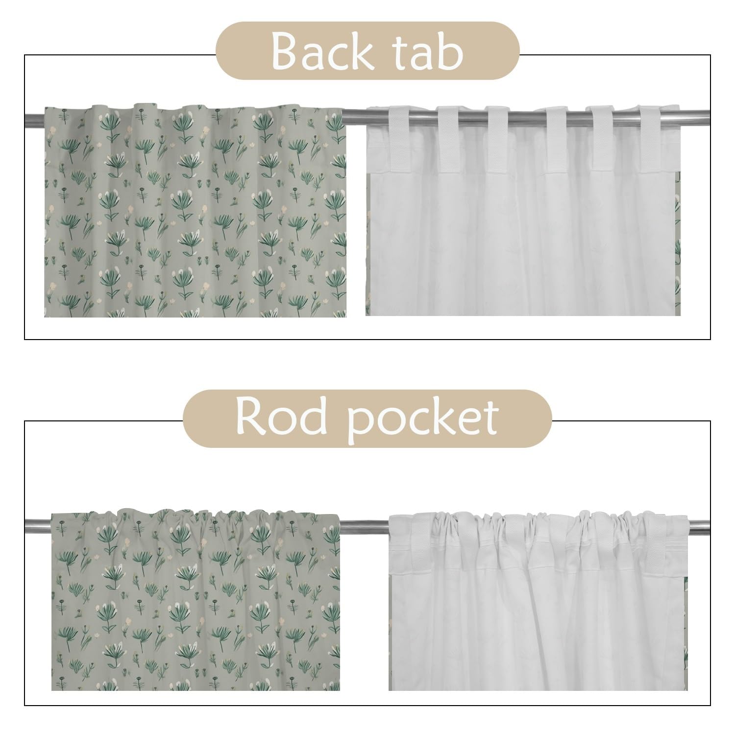 GGAIMWF Flower Curtains for Bedroom Farmhouse, Modern Living Room, Kitchen, Dining Room, Patio, Leaf Green, 107x160cm - Image 4