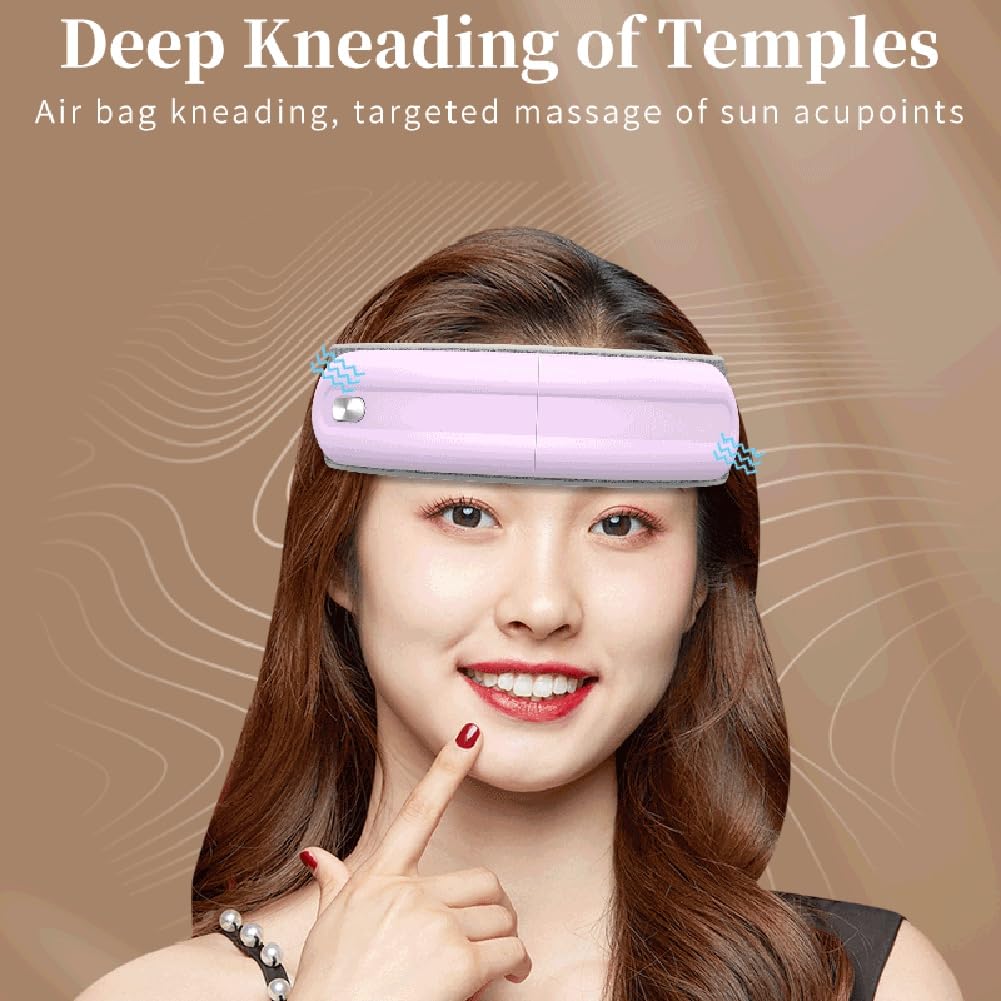 Masajeador de Cabeza EléCtrico, VibracióN, CompresióN Caliente, Masaje con Bolsa de Aire, Alivia el Dolor de Cabeza, Bluetooth, MúSica, Terapia de RelajacióN (Rosa)