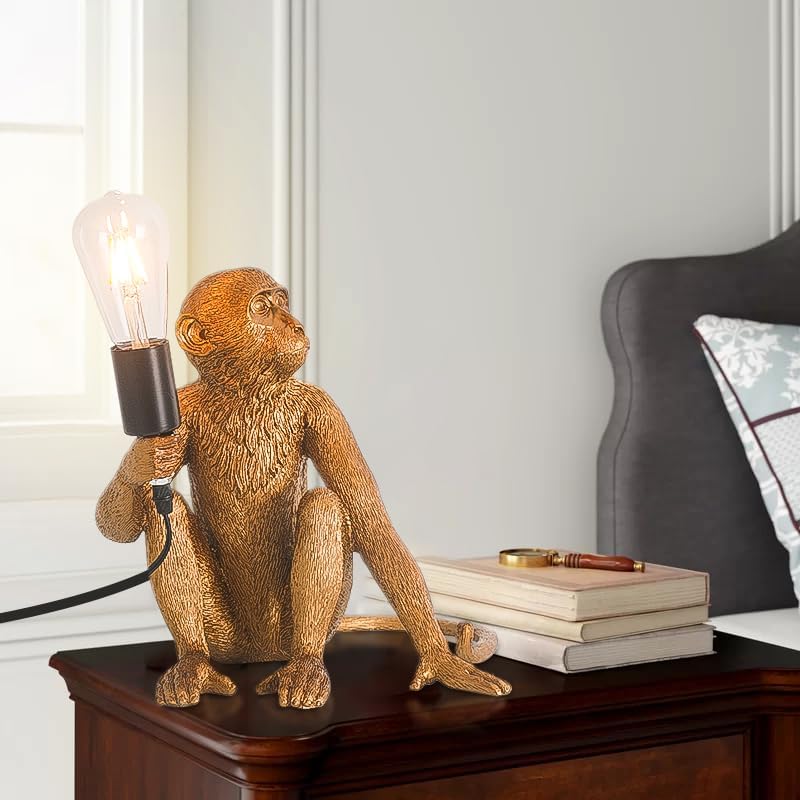 Lámpara de mesa de resina vintage para dormitorio, lámpara creativa de animales dorada, Edison retro industrial para decoración del hogar, lámparas