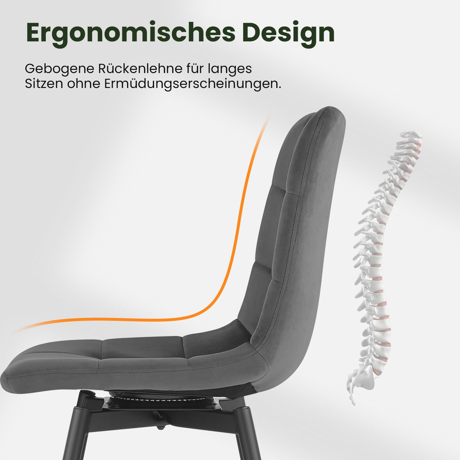 EUGAD Esszimmerstühle drehbar 4er Set, für Esszimmer Küche Wohnzimmer, Küchenstühle gepolstert mit Rückenlehne Samtbezug, mit Metallbeinen, 150 kg belastbar, Dunkelgrau