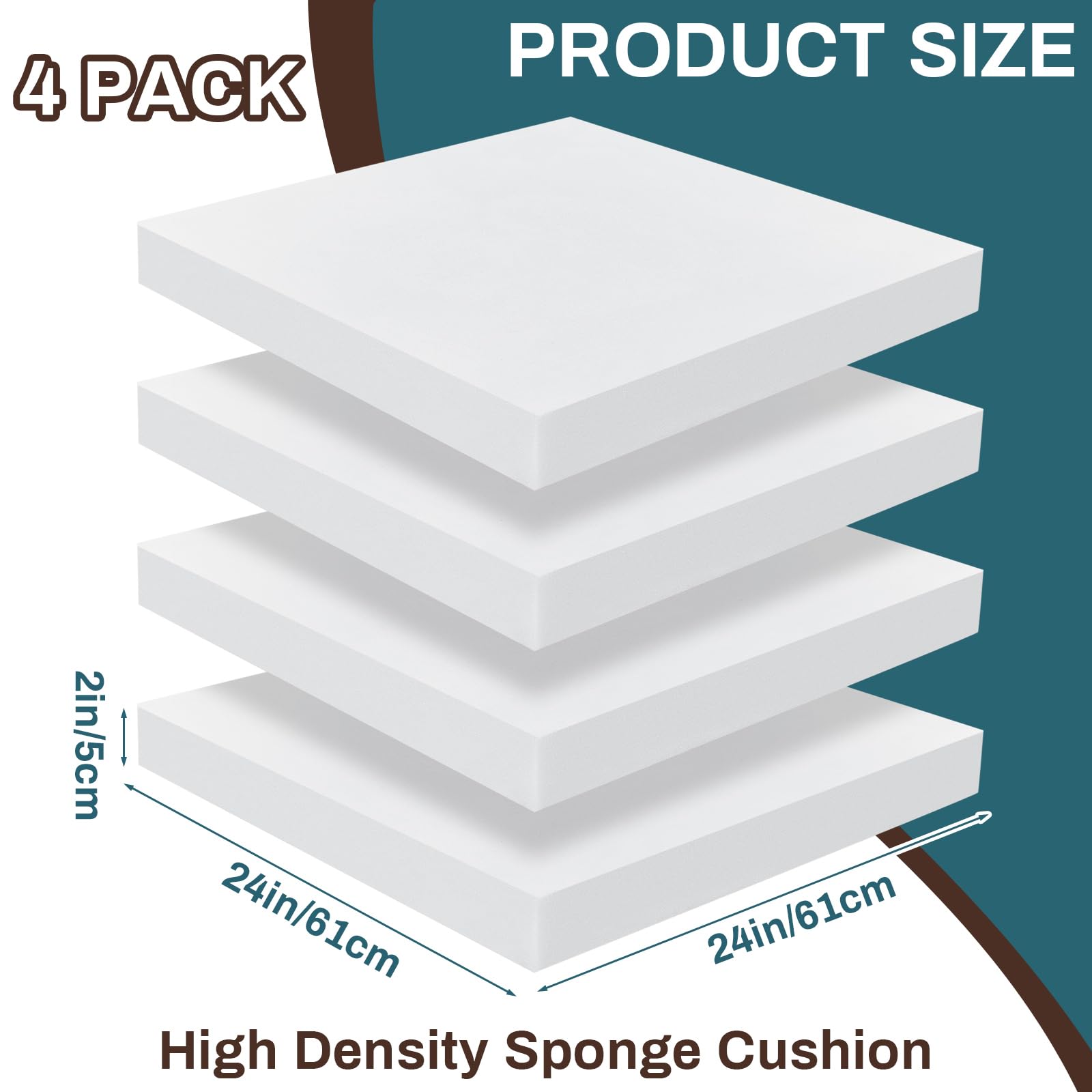 Condition photo showing New/Like New for frienda 4 pack 2" x 24" x 24" upholstery high density foam cushion seat replacement square cut to size foam couch for patio furniture commercial dinning chair couches benches padding diy projects