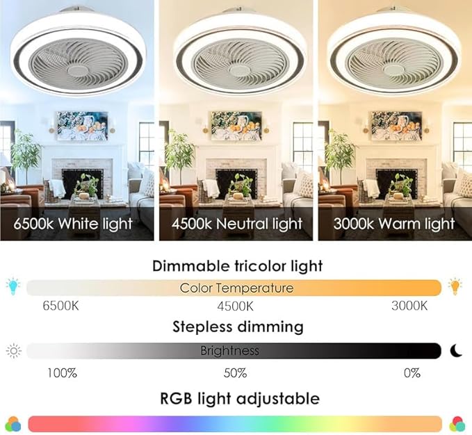 TRUYOK Plafondventilator met RGB Verlichting en Afstandsbediening 60W Dimbare Kleurverandering Woonkamer Plafondlamp met Ventilator Stille Ventilator Licht Bluetooth Speaker Muziek Slaapkamer Fan Lamp photo 3