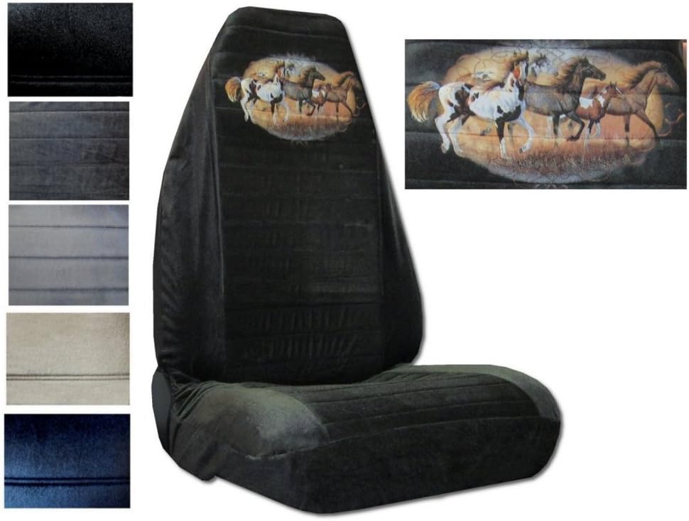 Seat Cover Connection Running Horses print 2 High Back Bucket Car Truck SUV Seat Covers - Charcoal Grey