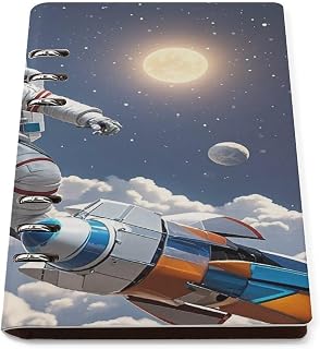 Funny Astronaut Dinosaur Rocket A5 Planner Binder Leather Planner Binder with 6 Ring Refillable Notebook Binders Smart Ring Binders for Budget Journal Photocard Holder Recipe Book