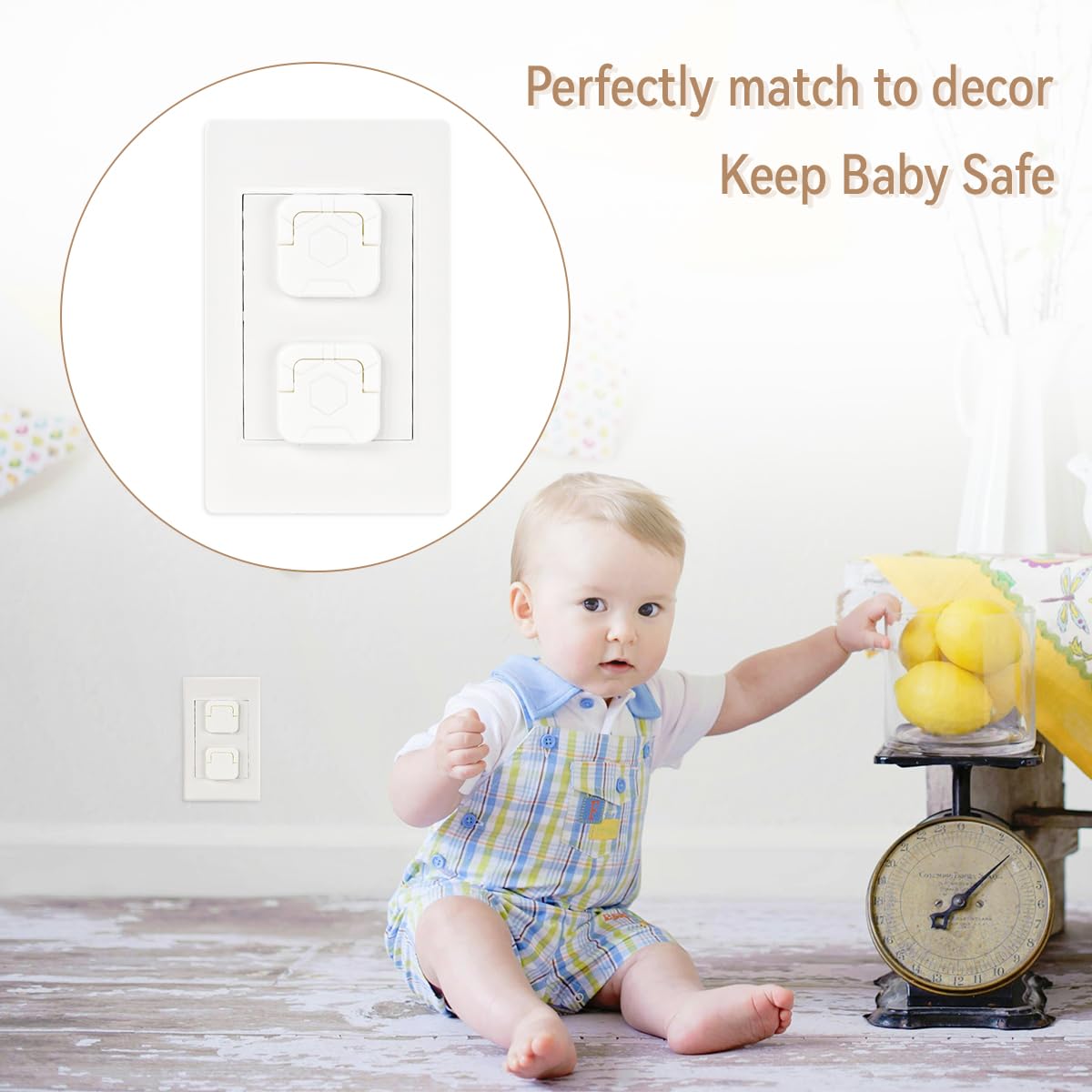 30 Pcs Outlet Covers, Baby Proofing Electrical Protector with Hidden Pull Handle, 3-Prong Improved Safety Plug Covers (White)