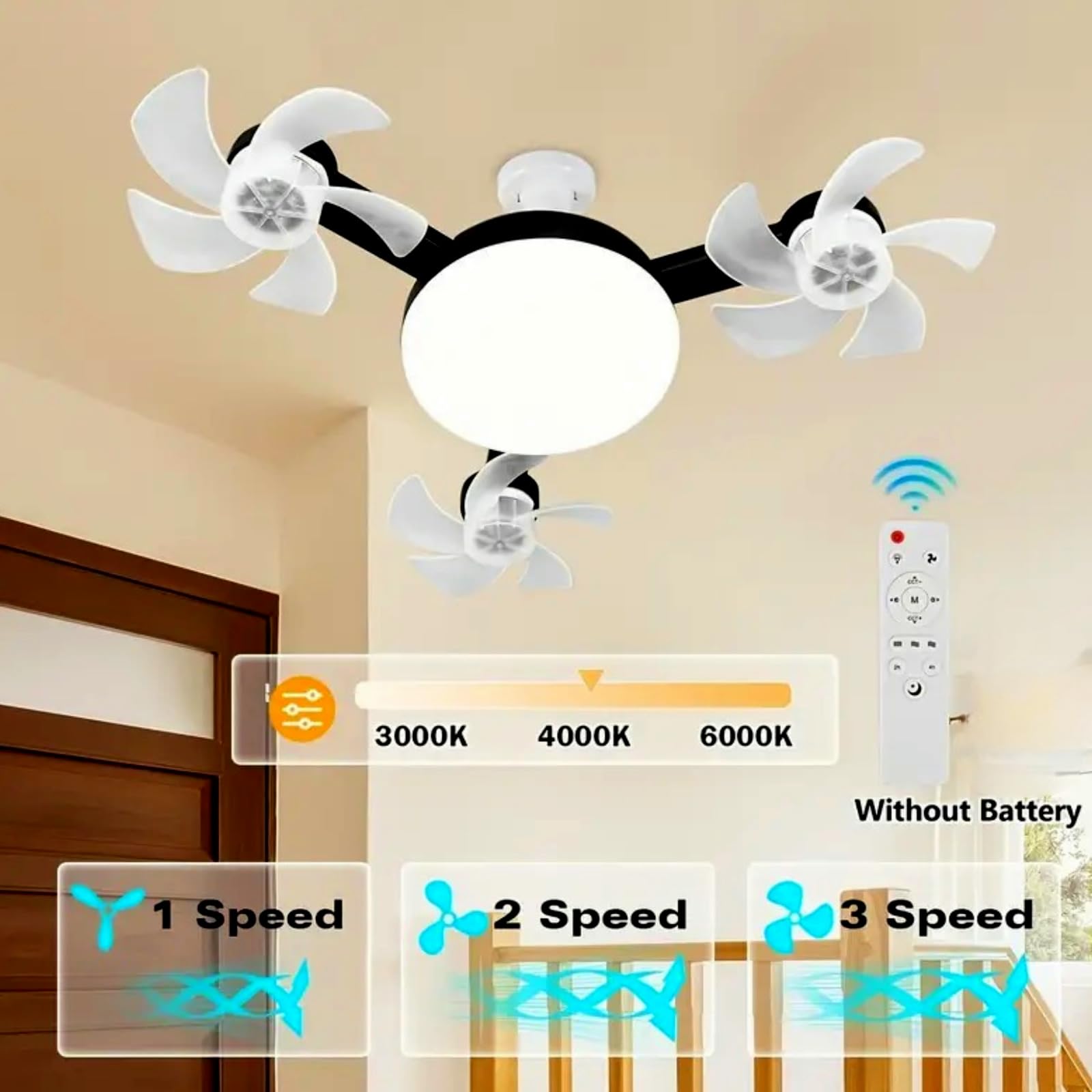 Solar Powered Fan Credelin Socket Fan Light Bulb With Remote - Screw-in ...