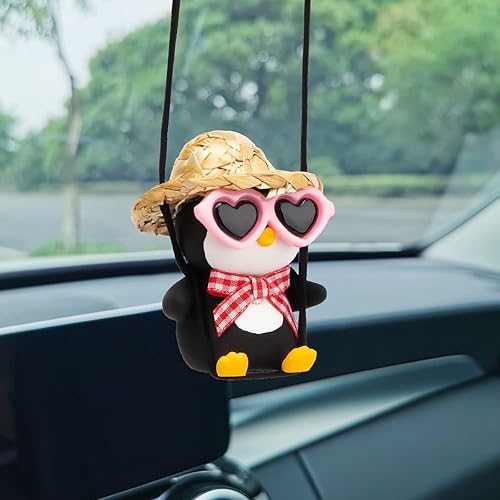 wonuu Lindo colgante de pingüino para automóvil, diseño de pingüino volador, adorno colgante para espejo retrovisor de automóvil, accesorios de