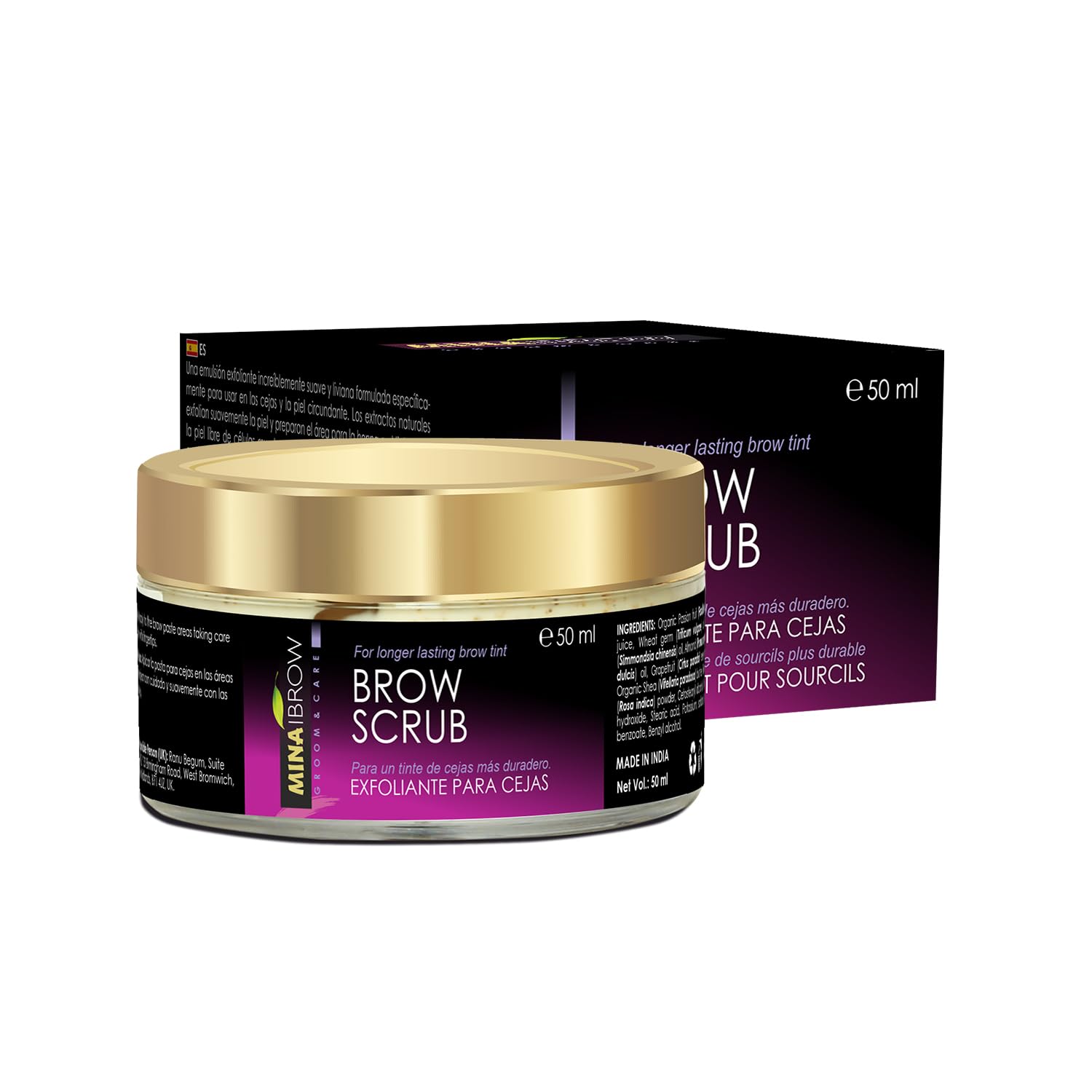 MINA Brow Scrub | For Long-Lasting Henna Or Tint | Natural Extracts Gently Exfoliate The Skin | Prepare The Area For Henna Or Tint 50ml | Organic Brow Scrubber for Tinting Process