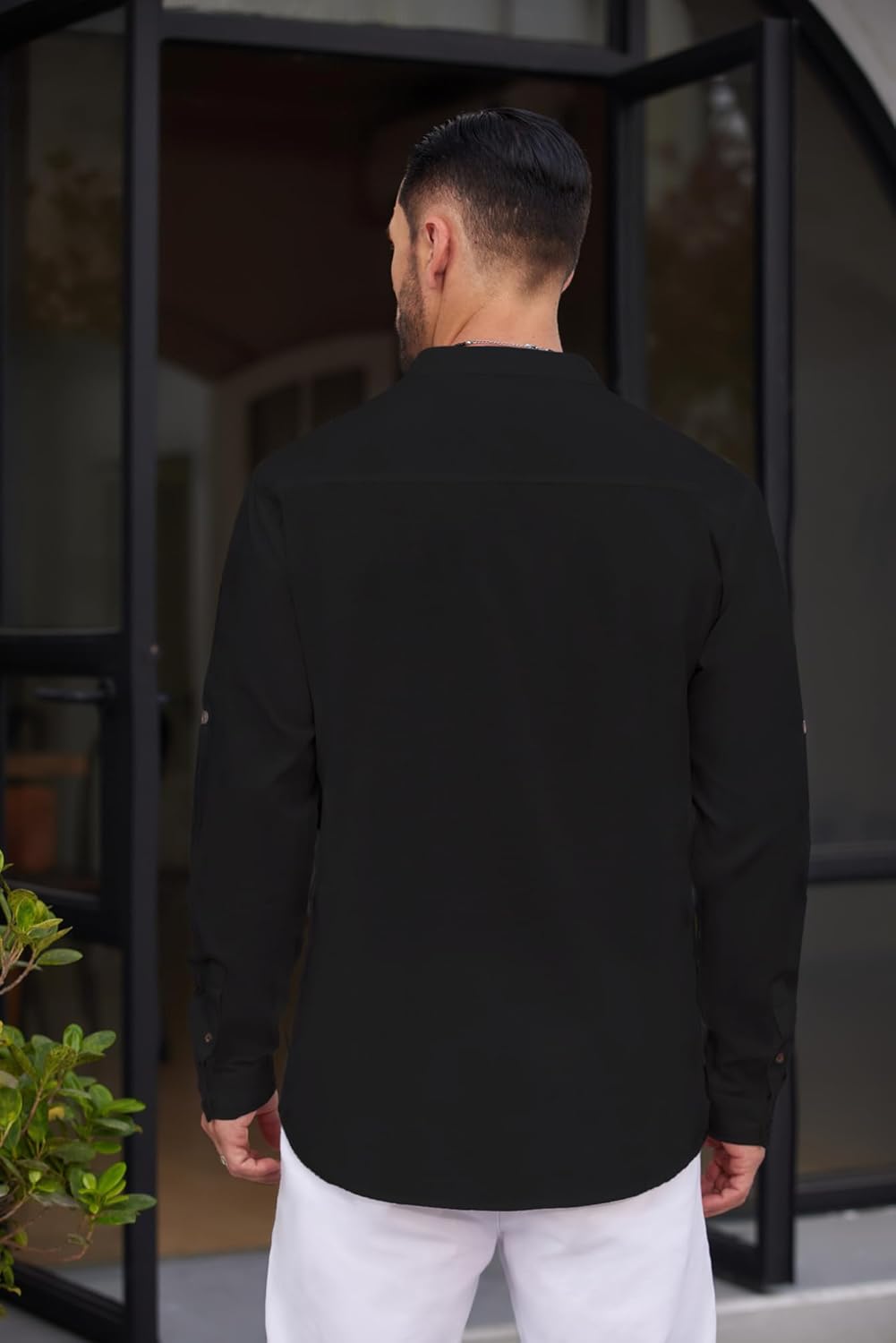 COOFANDY Men's Cotton Linen Henley Shirt Casual Beach Hippie Shirts Long Sleeve T-Shirts - Image 4