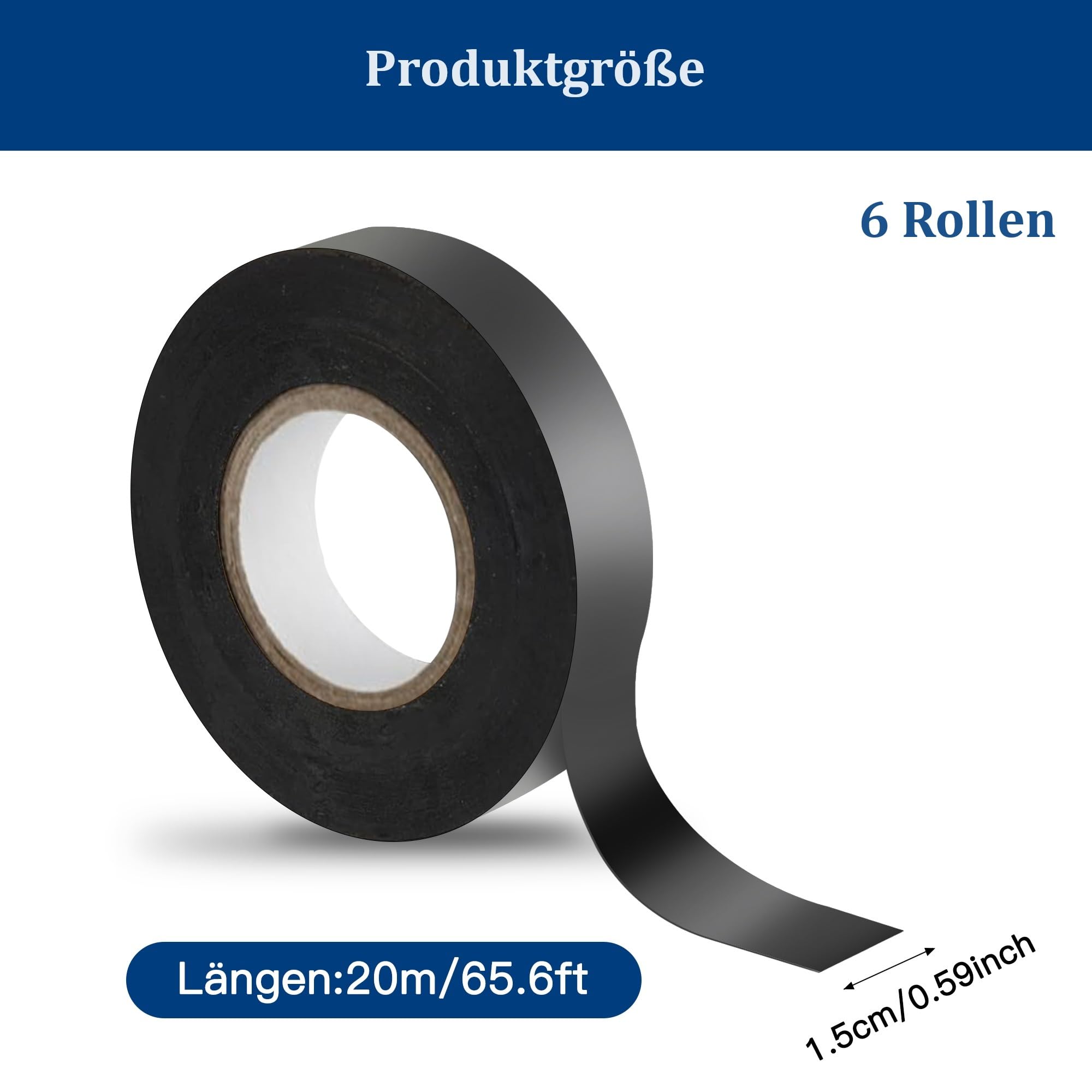 Taiyeestar 6 Rolls Black Electrical Tape, 15mm x 20m Black Tape Strong, PVC Insulation Tape Electrical - Image 2