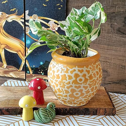 Image of Niyara Ceramic planters pots for Indoor Outdoor Home, Garden Office Decor Balcony Planters Gamla Flower Size Small 6 inches (Yellow Drop)