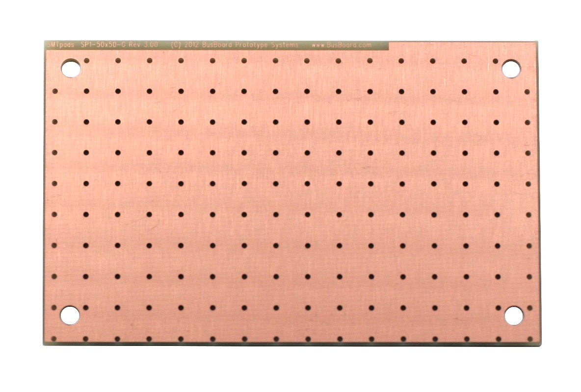 SP1-50x50-G SMTpads, Größe 1, 50 x 50 mm Pads, unplattierte Löcher zum Boden, 2-seitige Leiterplatte, Größe 1 = 50 x 80 mm