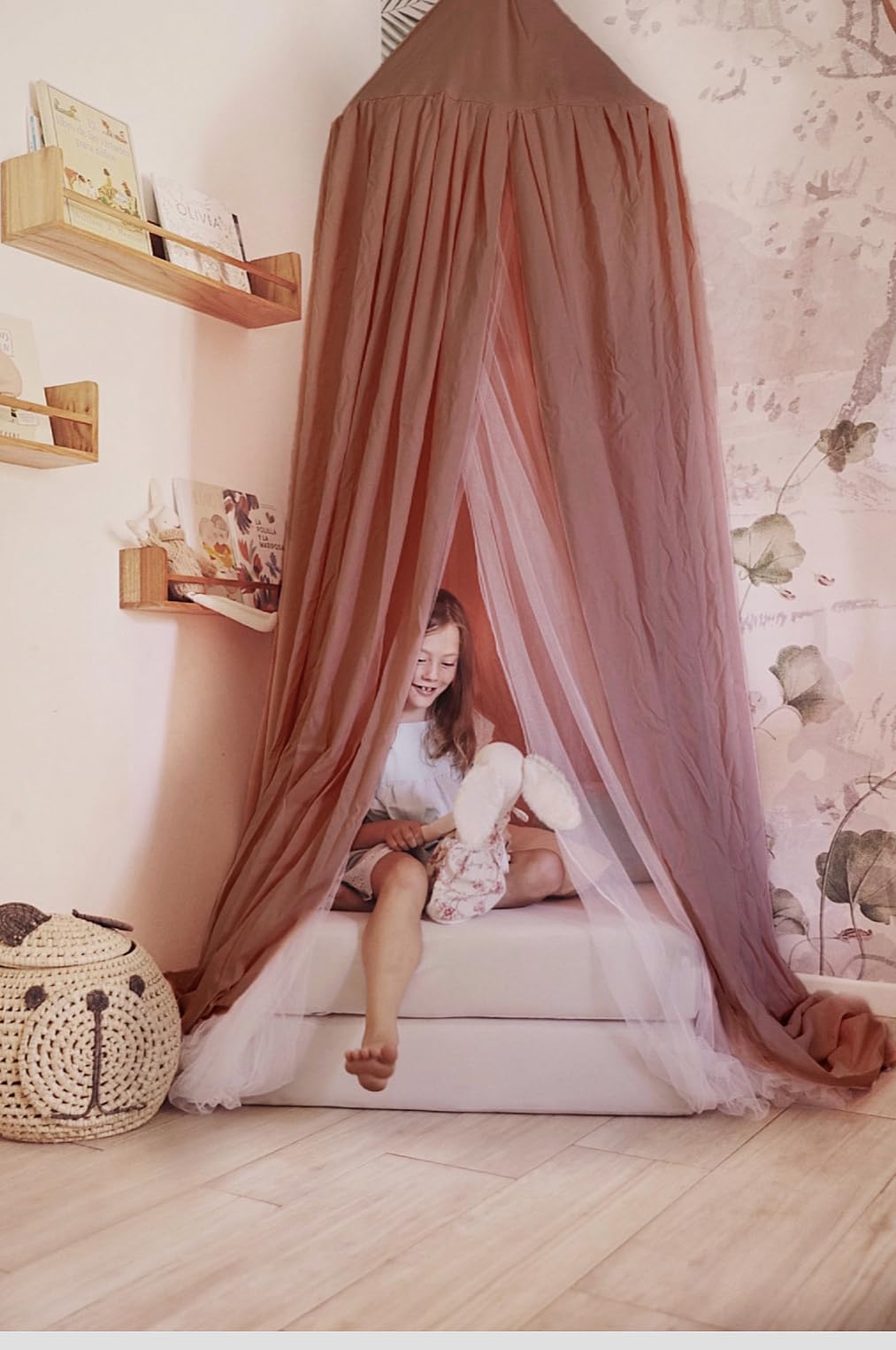 Haüs & BlissBed Canopy for Kids - Bed Curtain for Girls - Princess Drapes for Girls - Playing Tent - Hanging Tent for Bed - Reading Nook - Bed Canopy for Bedroom Decoration (Pale Rosewood)