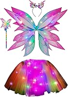 Vista 1 de TRURENDI Conjunto de disfraz de Halloween para niñas, falda de tul iluminada, alas de mariposa, diadema, kit de accesorios de cosplay para niñas